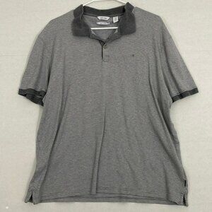 Calvin Klein Mens Polo Shirt, Liquid Touch, Cotton, Grey and White Stripe, XL